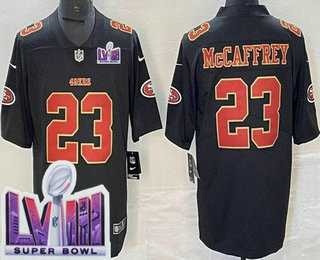 Men's San Francisco 49ers #23 Christian McCaffrey Limited Black Fashion LVIII Super Bowl Vapor Jersey Dzhi